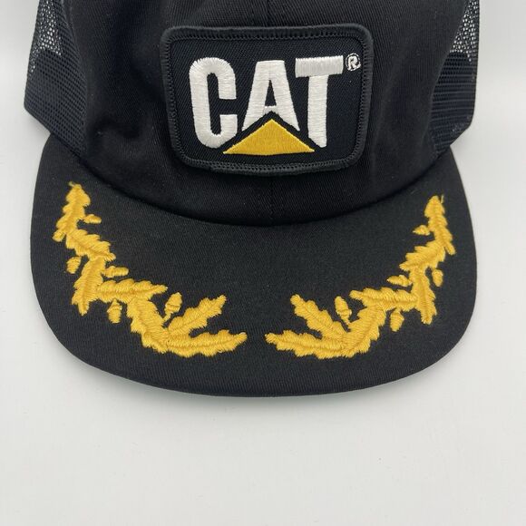 Vintage CAT Caterpillar Gold Leaf Patch Snapback Hat Tonkin Trucker Mesh Cap 80s - Picture 3 of 12